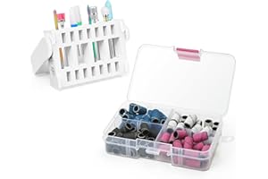 Ecagewill Professionale Punte Fresa Unghie Kit, 8 Pezzi da 3/32 "Punte Fresa Unghie Ceramica Con 80 Fasce Abrasive Colorate Per Trapano Per Unghie, Rimozione Gel Cuticole (Bianco Portapunte)