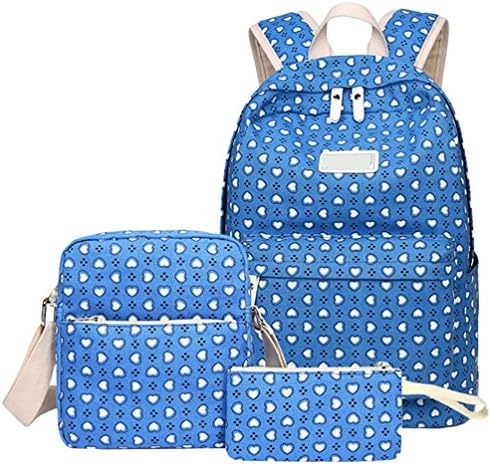 WanYang 3 Pieces Bag Set Teenager Lightweight Canvas Casual Daypack School Backpack + Shoulder Bag + Pencil Case(3 PCS)