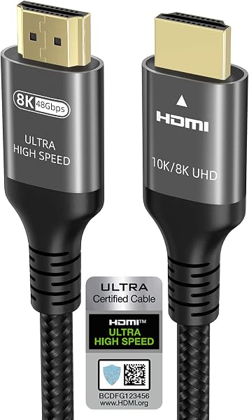 Ubluker 10K 8K 4K HDMI Cable 48Gbps 6.6 FT, Certified Ultra High Speed HDMI® Cable 4K 240Hz 144Hz 120Hz 8K60Hz 0.01ms HDR10+ eARC HDCP2.3 Netflix Roku TV PC Monitor Projector PS5 Xbox - 1