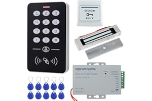 HFeng Cheap Access Control System Kit Set RFID Access Control Keypad Controller + 180KG/350lbs Electric Magnetic Lock + Power Supply + 10pcs RFID Keychains Cards for Door Entry System