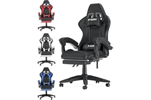 ‎BIGZZIA bigzzia Gaming Stuhl mit Fußstütze - Gamer Stühle Ergonomisch mit Lendenkissen + Kopfstütze Gaming Chair Höhenverstellbar Computerstuhl für Erwachsene Mädchen Junge (Schwarz)