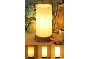 HSLighting Bedside Lamps, Touch Control Glass Table Lamp 3-Way Dimmable Wooden Grained Base Small Touch Lamps Bedside Minimalist Nightstand for Christmas Living Room Bedroom Decor Gift, Include Bulb