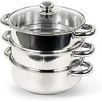 22CM 3 Tier Stainless Steel Induction Hob Steamer with Glass Lid Cookware Pot & Pan Set