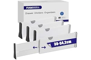 Fiambrera Premium Schubladentrenner Verstellbar, 4er-Set Schubladen Ordnungssystem(Höhe 10cm, Länge 38-54,2 cm), Schubladen Trennsystem für Kommode, Badezimmer, Schlafzimmer(Weiß)