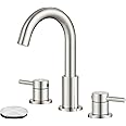 Qomolangma Bathroom Faucets for Sink 3 Hole, 8 inch Widespread Bathroom Faucet, 2-Handle Bathroom Sink Faucet, 360° Swivel Spout Lavatory Sink Faucet with Water Supply Lines & Pop Up Drain+
