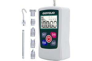 GOYOJO Medidor de Fuerza Digital, Dinamometro Push-pull de Alta Precisión para Ensayos de Tensión y Compresión Unidades (N, kg, lb, oz) Modos Tiempo Real/Pico/Primer Pico para Control de Calidad (50N)