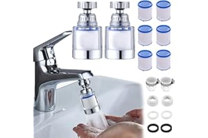 YaLiyA Water Filter for Tap 2 Pcs Faucet Water Filters+6 Filter Cartridges 360 Degree Rotating Hard Water Filter Splashproof Faucet Filter Universal Model for Home Kitchen Bathroom Shower