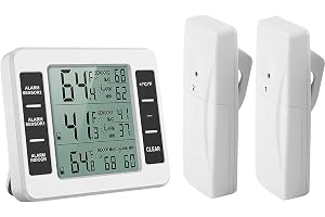 Trådlös Digital Hörbar Kyltermometer, Fryslarm Kylskåpstermometer med 2st Sensor Min Maxskärm