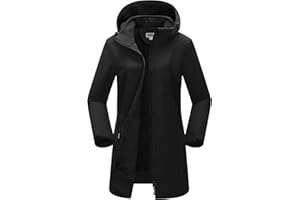 Outdoor Ventures Damska kurtka softshellowa, długa kurtka z kapturem, z polarem, wiatroszczelna kurtka dla kobiet, wodoszczelna kurtka przeciwwiatrowa