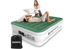 Baphiya King Air Bed, Double Inflatable Bed Portable Blow Up Mattress with Built-in Electric Pump, Quick Self Inflation, Flocked Surface for Kids Guest Home Sofa Camping Travel Outdoor 203x152x46cm