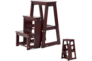 COSTWAY Taboret schodkowy, 3 stopnie, krzesło drabinkowe, krzesło schodkowe, składany, drabinka do 150 kg, wysokość 66 cm, drabinka z litego drewna, drabina domowa, pomoc przy wspinaniu się z konia