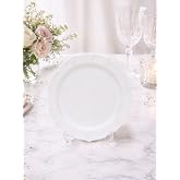 L&uuml;ks Mika Tabak Vintage Desenli Plastik Parti Tabağı Beyaz 22 cm 6'lı