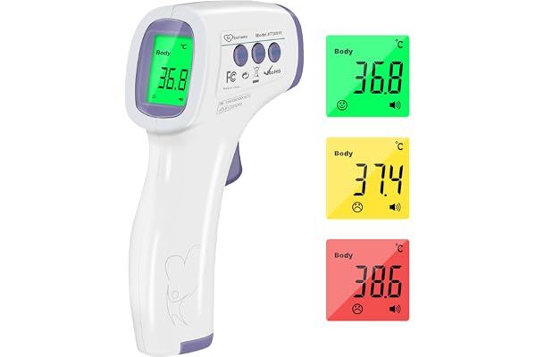 Thermomètre Frontal Adulte, Thermometre Infrarouge pour Enfant, Thermometre Numérique sans contact, Écran LCD, Fonction Mémoire, Mode Objet et Corps, Alerte Fièvre, Mesures Rapides et Précises