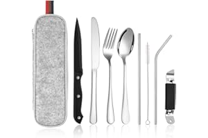 HOTUT Juego de Cubiertos para Llevar y Camping - 9pcs Acero Inoxidable Con Bolsa - Para Acampar