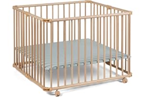 Geuther Lucilee 2261 Playpen 90 cm x 97 cm 3-Way Tool-Free Height Adjustable Padded Playpen Available in 4 Colours and 7 Designs Colour: Natural Pattern Mint