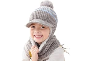 JFAN Kids Beanie Hat with Visor Winter Snow Hats Ear Protection Neck Warmers for Boys Girls