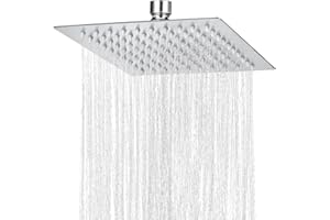 COMVIDA Alcachofa de Ducha Rociador de Ducha Cuadrado 10 Pulgadas Cabezal de Ducha Ultra-Delgado de Acero Inoxidable Lluvia de Alta Presión con Jets de Silicona Anticalcáreo,Espejo,CV-50020
