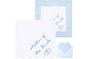 HATOFES Embroidered Wedding Handkerchief 60S Cotton White Hankies Embroidery Hanky for Bride Groom Wedding Day FUN Gift, Tissue, Napkin, Something Blue,12"x12"