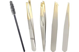 iZhuoKe Pinzetten Set 5 St,Augenbrauen zupfen,Präzisions-Pinzetten set,Augenbrauen zupfen Gesichtshaarentfernung Hochwertige Pinzette mit Wimpernbürste für Damen und Herren