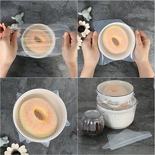 Decdeal 4St Silikon Frischhalte-Deckel Stretch-Deckel für Dosen, Schüsseln, Becher, usw. - 6