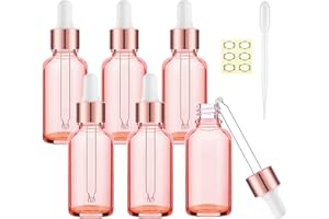 Alledomain 6Pcs, 10ml Rose Gold Glass Bottles with Dropper Pipettes, Mini Empty Dropper Bottles Rose Gold Aluminum Alloy Cap Refillable Sample Container for Essential Oil/Massage Oil/Chemical Liquid