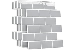 Yoillione Piastrelle Adesive Cucina, Grigio Chiaro Paraschizzi Cucina Mattonelle Adesive Bagno, Mattonelle Decorative 3D per Parete, 30x30 cm, 10 Pezzi