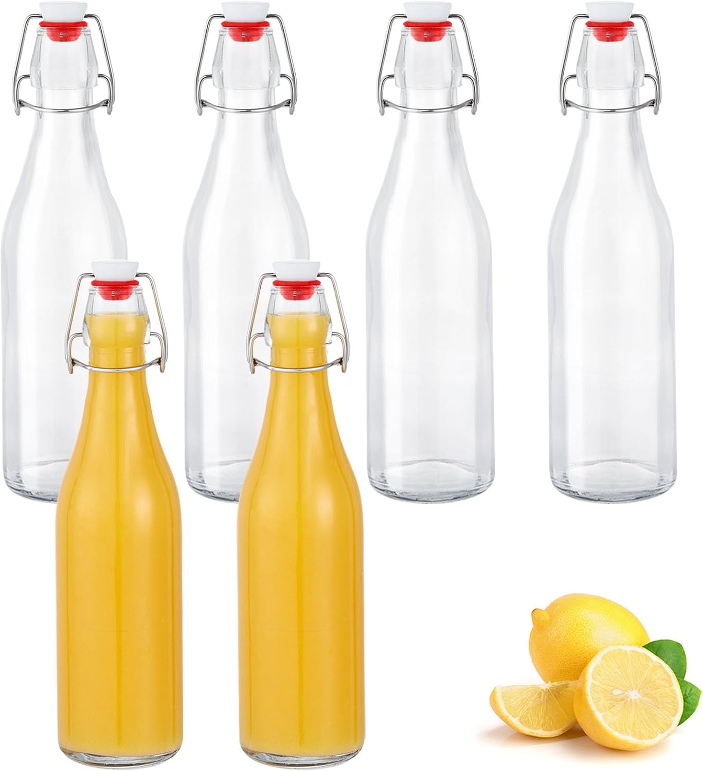 Zanfqvo 6 Botellas Cristal 500ml con Tapón Hermético, Botella Vidrio, Botella de Cristal Transparente Hermética para Bebidas, Cerveza, Aceite, Vinagre, Agua