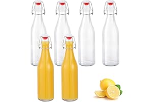 Zanfqvo 6 Botellas Cristal 500ml con Tapón Hermético, Botella Vidrio, Botella de Cristal Transparente Hermética para Bebidas, Cerveza, Aceite, Vinagre, Agua