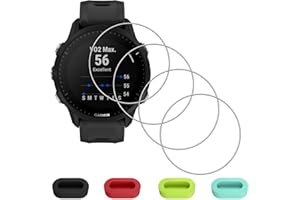 Eirltiy 4 Pièces Verre Trempé Protection Ecran pour Garmin Forerunner 955/955 Solar + 4 Pcs Bouchons Anti-poussière Silicone, Vitre Trempe Dureté 9H Anti-rayures Protecteur Écran Ultra Mince