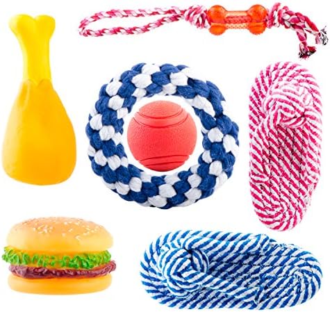 7 PCS Dog Toys Set,for Small &amp; Medium &amp; Large Dogs and Puppies, Includes Ball, Cotton Rope Toy, Chew Squeaky Toys and Training Toy
