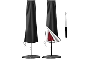 OKPOW Parasol Cover Waterproof for Garden: Heavy Duty 600D, Fit 2m to 3m Outdoor Umbrella Protector, UV & Windproof with Long Zip & Telescopic Pole, Easy Use, Tear & Fade Resistant
