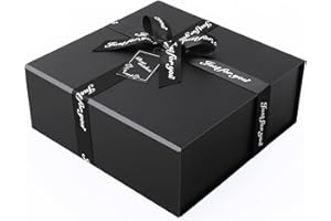 JiaWei Pudełko prezentowe 28 x 28 x 10,5 cm, średnie, pudełko prezentowe z magnetyczną pokrywką i kokardką w kształcie krzyża, z kartkami z życzeniami i bibułką - czarne (styl-2)