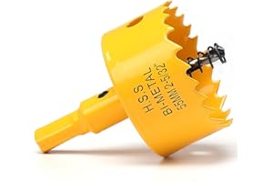 FASTDEPLE 55mm Hole Saw, HSS Bi-Metal Hole Cutter with Drill Bit, Heavy Duty Hole Saw for Wood, Plastic, Drywall, Fiberglass, Yellow