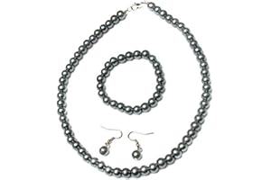 Jay Jewellery -Grey Glass Pearl Necklace with Earrings and Bracelet