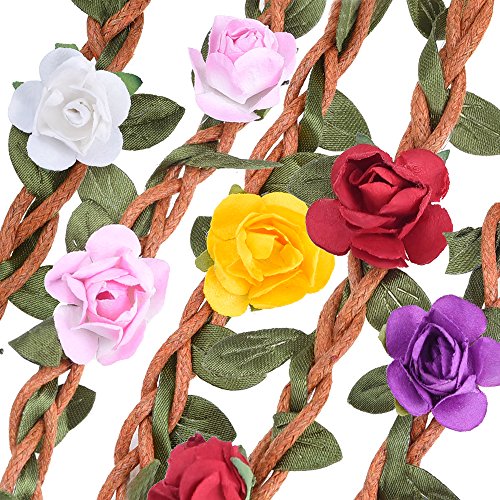 eBoot Blumen Stirnbänder Kranz Hochzeit Blumenkrone Haarband mit Elastischem Band für Frauen Mädchen, 5 Stücke - 3