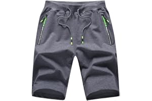 YuKaiChen Mens Shorts with Zip Pockets Gym Shorts Men Cotton Drawstring Summer Shorts Casual Beach Travel Holiday Sports