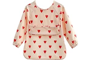Alimos Long Sleeved Baby Bib 12-36 Months - Reversible Front Pocket for Baby Led Weaning - Waterproof & Easy to Clean - Ideal for Messy Mealtime - Cute & Practical Baby Feeding Bib