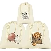stonehill Potato, Onion and Garlic Storage Bag, Set of 3, Raw Cloth Fabric, Drawstring