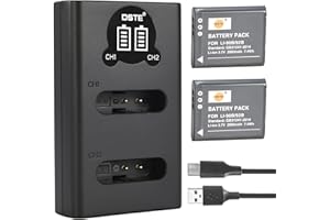 DSTE ELECTRON DSTE LI-90B LI-92B Batterie Rechargeable (Paquet de 2) et Chargeur Double USB Smart LED Compatible avec Olympus SH-50 SH-60 SP-100 TG-1 TG-2 TG-3 TG-5 TG-6