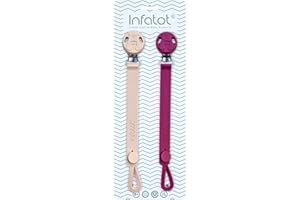Infatot® Silicone Dummy Clips for Baby Boys & Girls - Dummy Clip Pacifier Holder, Soother Chains, Soother Clips, Dummy Straps, Pacifier Clips, Dummy Holder to Keep Pacifiers Clean - Cream & Purple