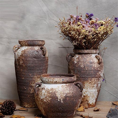 NOHOPE Retro Ceramic Vases Emulation Flower Container Home Decorating Desktops Coarse Pottery Flower Pot Ornaments,D