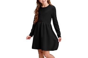 Haloumoning Vestido de jersey de manga larga para niña, vestido de punto con patrón trenzado, línea A, vestido informal para otoño, elegante, vestido de fiesta, vestido de invierno