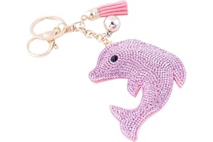 Soleebee Leather Cute Keychain Bling SS6 Premium Crystal Car Key Chain Bag Accessories Charm with Tassels for Women Girls - Pink Series (Dolphin)