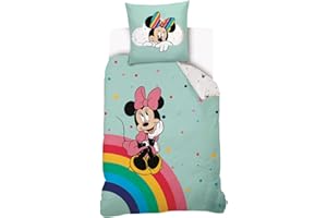 SAHINLER CRÉATEUR D'UNIVERS Funda nórdica Minnie Arc-en-Ciel 140 x 200 cm + 1 funda de almohada de 63 x 63 cm, 100% algodón, color verde agua