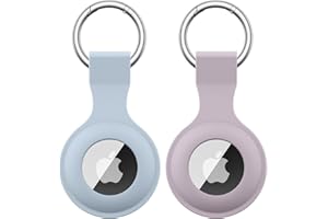 Oumida 2 Pièces Étuis pour Apple AirTag 2021, Coque de Protection pour Airtag avec Porte Clés, Léger et Anti-Rayures, Violet Clair+Bleu Denim