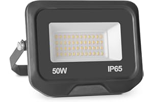 bapro 50W 5000LM Projecteur LED Lumières Extérieures 3500K Super Lumineux Blanc Chaud Lampe Projecteur Spot LED Puissant Projecteur LED Extérieur IP65 Etanche Câble 0.5M