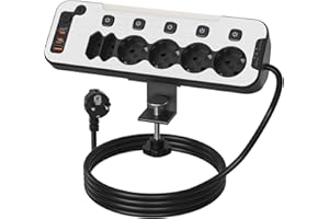 KIYKZI Toma de Mesa con USB C,Regletas Enchufes Proteccion Sobretension,PD20W Regleta de Escritorio con Interruptor,Enchufes Múltiple Cocina con Placa de Sujeción,Ladron Enchufes 6 Tomas,Cable 2 m,Negro