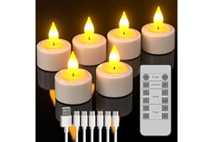 SoulBay 6 sztuk świeczek typu tealight z możliwością ponownego ładowania, z pilotem zdalnego sterowania i funkcją timera, ładowalne świece LED z kablem USB, do pokoju, sezonowe, Halloween, Boże