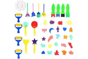 Fycooler 41Pcs Kit Peinture Enfant Tampon,Éponge,Palette,Kit Peinture Enfant Non Toxique pour Education Préscolaire Enfants éponges kit de Peinture avec Pinceau Rouleaux Tablier imperméable