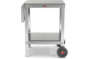 Krampouz Chariot Extérieur Plein AIR Compact pour Plancha ou BBQ - Desserte en Acier Inoxydable - 2 Plateaux - 2 Grandes Roues - 1 Tablette Rabattable Latérale - Réf KHEC01